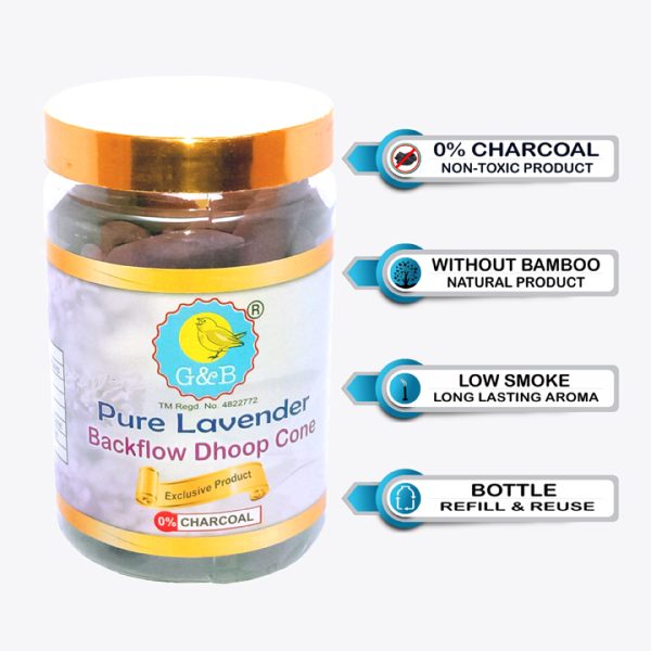 Pure Lavender Backflow Dhoop Cone (200 g) Non Toxic and Charcoal Free (1.5") - Image 3
