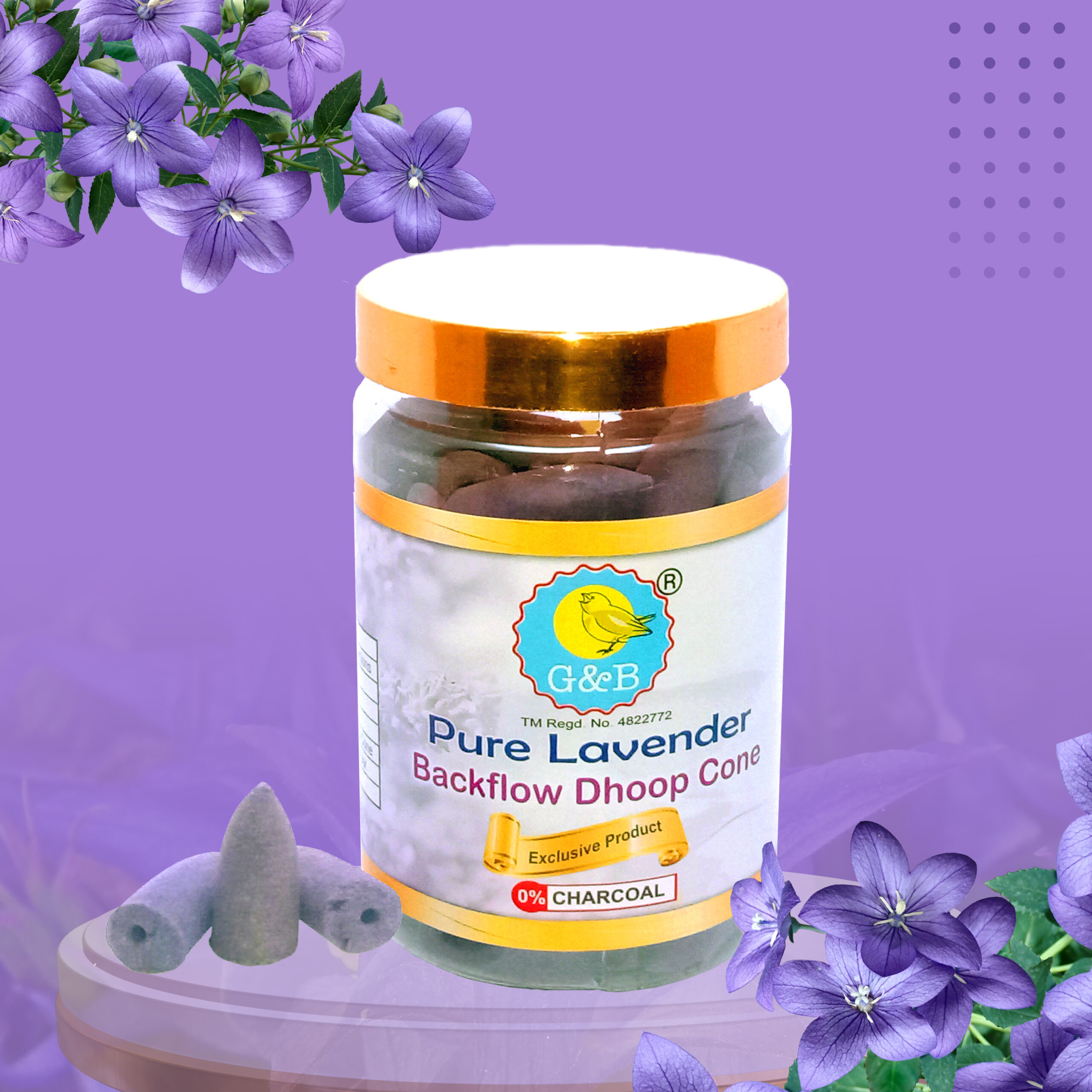 Pure Lavender Backflow Dhoop Cone (200 g) Non Toxic and Charcoal Free